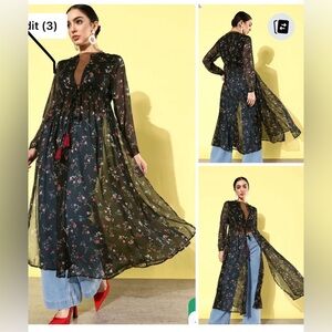 Boutique Duster kimono light weight Foral Chiffon long line Tie Up